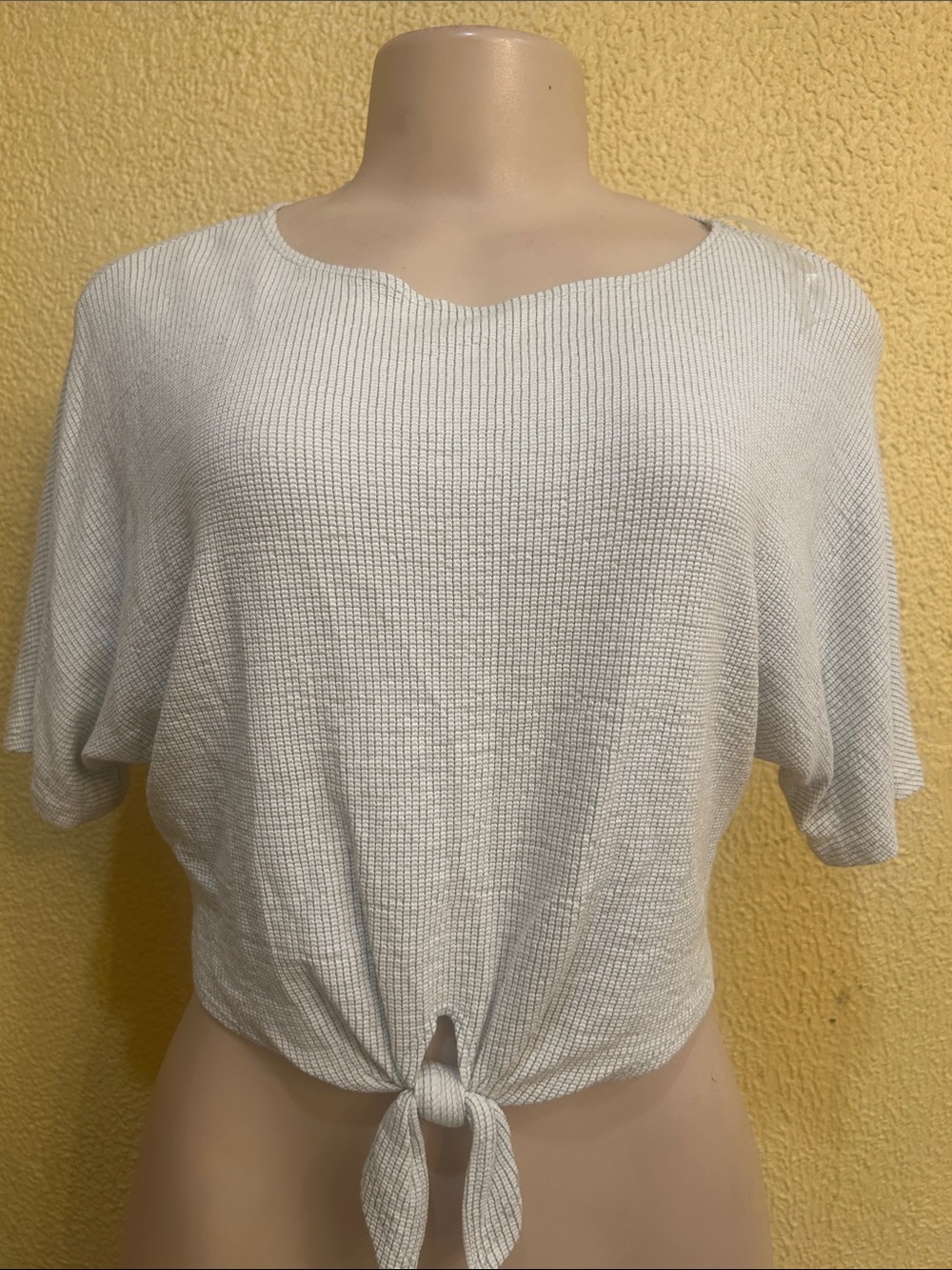 Caution To The Wind Light Gray Tie-Front Crop Top